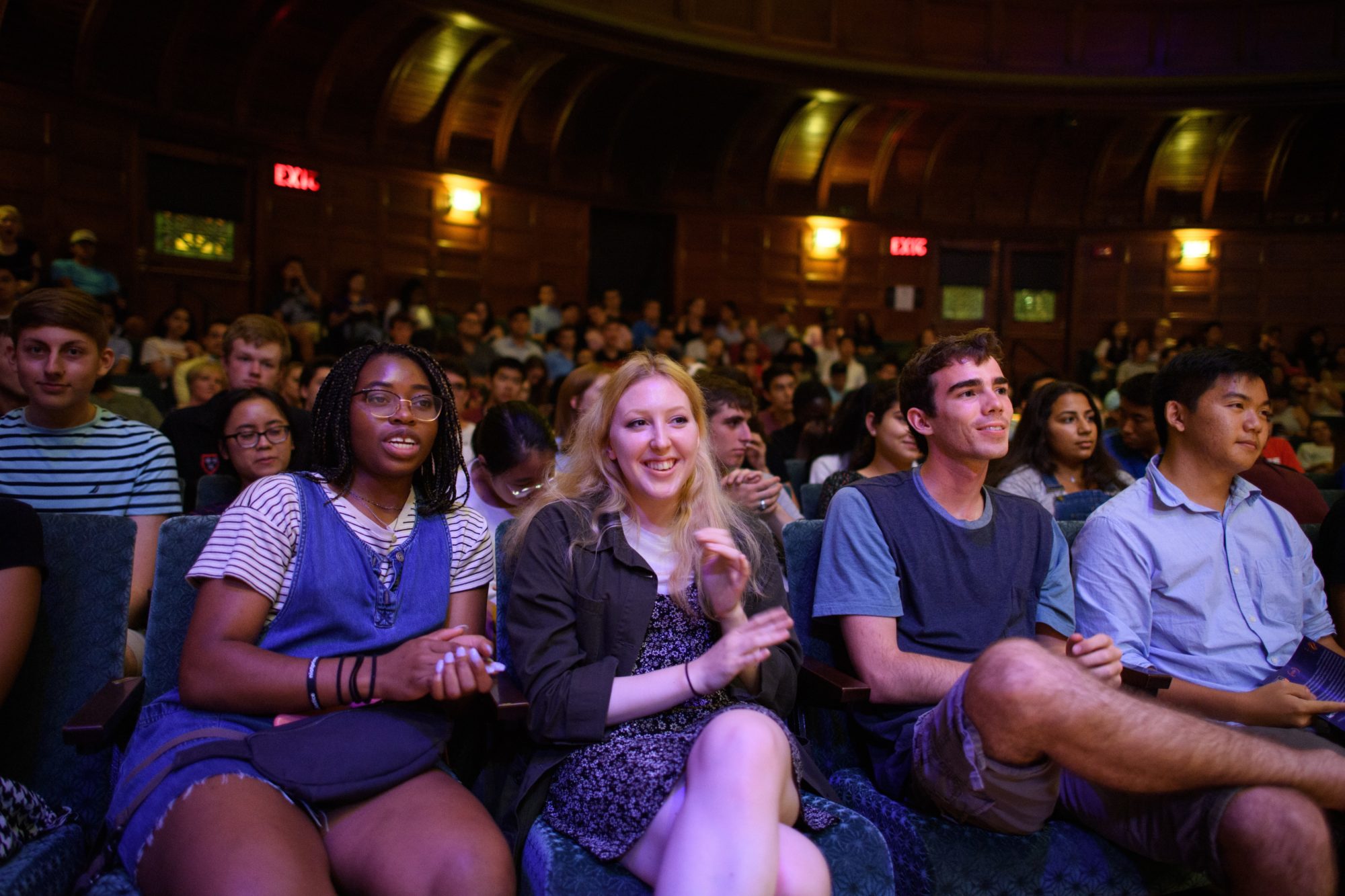 Closeup of an audience in Richardson Auditorium.